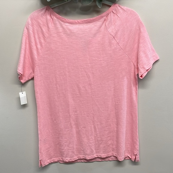NWT Talbots Embroider Lace Trim Split Neck Cotton Tee Gardenia Pink XS - Picture 2 of 13